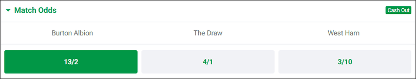 Burton v West Ham Betting