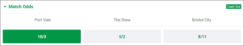 Port Vale v Bristol City Betting