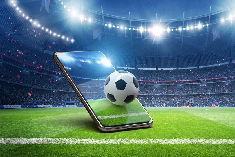 3D Smartphone and Football in Stadium